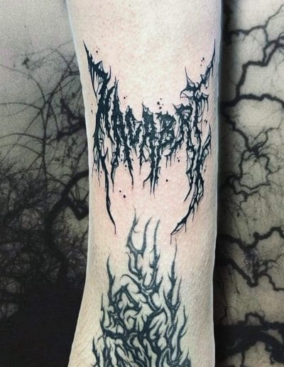 Metal Script Tattoo Design leg